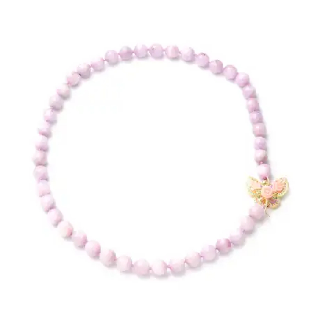 Kunzite Beaded Necklace With Mother Of Pearl Carved Design Clasp 20